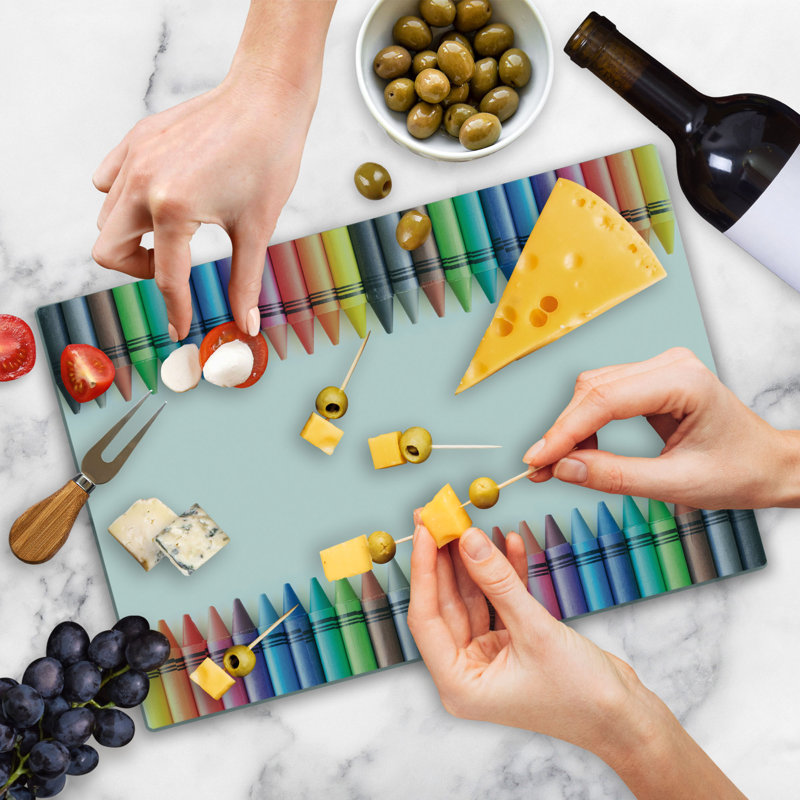 Ambesonne Crayon Cutting Board Large Size Straight Border Paint Crafts Multicolor