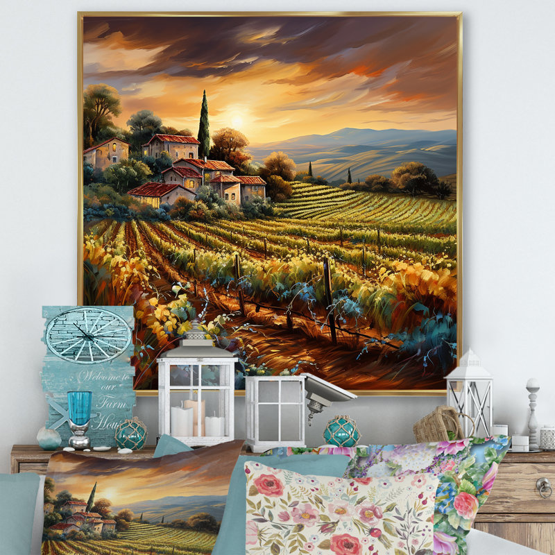 «Vineyard Charm», art liquide vif I, H 30 po x l 30 po x P 1 po, Cadre flottant doré