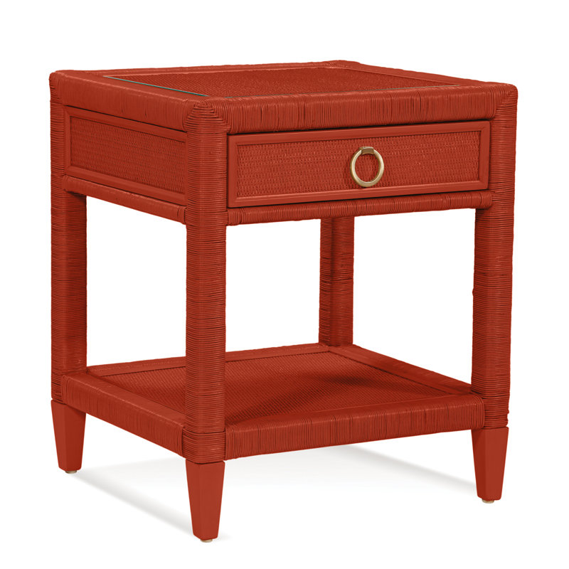 Sabal Bay 1 - Drawer Wicker Nightstand, Sea Glass, Satin Brass
