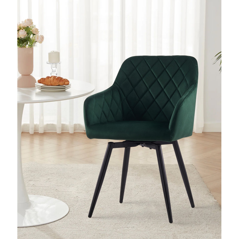 50cm H Velvet Upholstered Metal Armchair, Dark Green