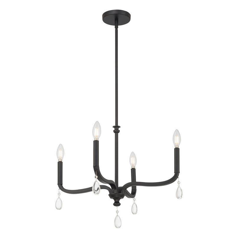 Lustre 4 lumières Bellvue, H 56 po x l 22 po x P 22 po, Noir mat, Quatre lumières