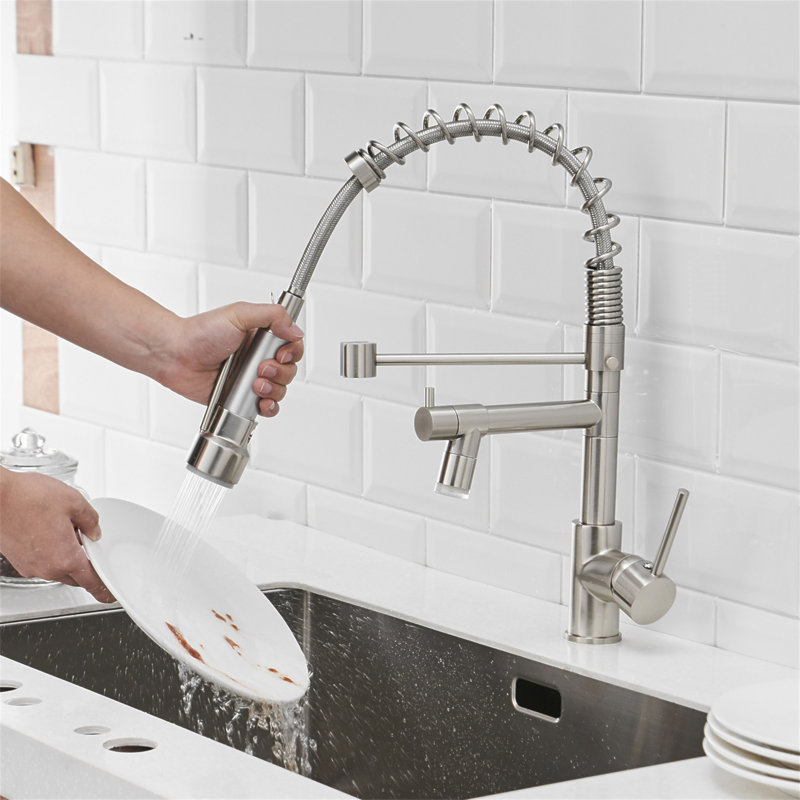Robinet de cuisine à DEL avec douchette rétractable et robinet d'évier de cuisine à poignée simple