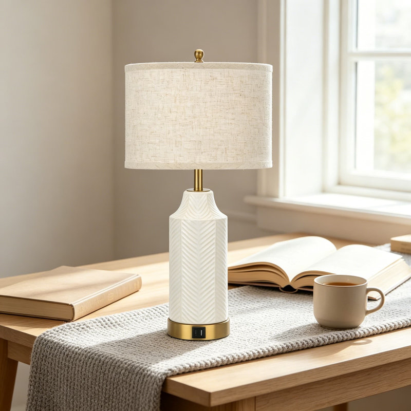 Ensemble de 2 lampes de table tactiles modernes avec ports de charge USB A + C, lampes de table de chevet en céramique à intensité variable avec abat-jour en lin pour la chambre à coucher et le salon