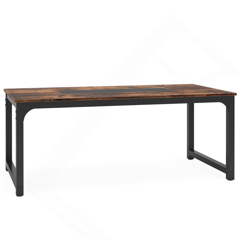 Table de salle à manger 71 "industrielle pour 6 à 8 personnes, table de salle à manger rectangulaire rustique avec structure en métal robuste, poste de travail ou soirée de jeux - brun rustique et noir