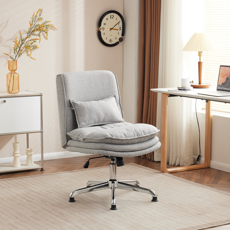 Upholstered Armless Task Office Chair without Wheels, Light Gray 