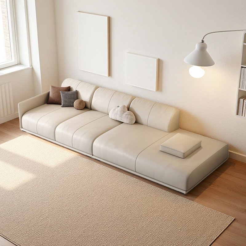 Canapé modulaire beige en cuir véritable, Orienté à droite