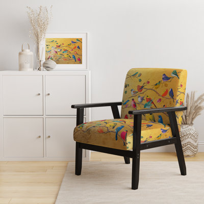 Multi-Colour Bird On Tree - Upholstered Farmhouse Accent Arm Chair