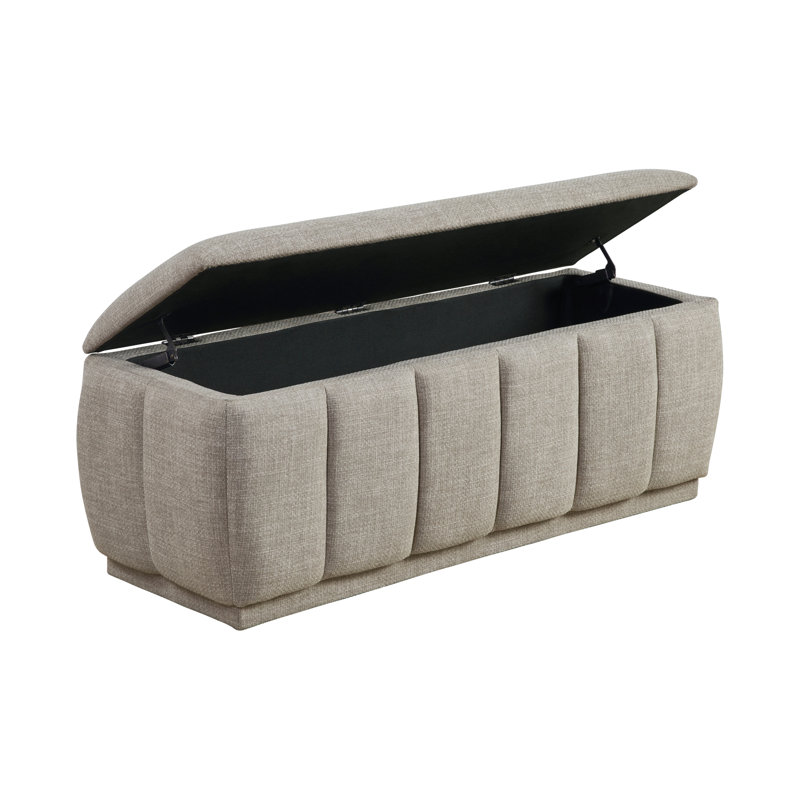 Banc taupe à structure en contreplaqué avec revêtement texturé et généreux coussin de rangement moderne, Taupe