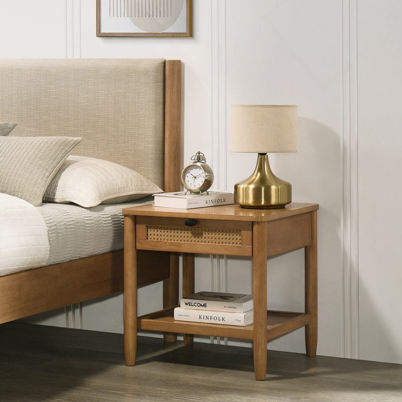 Table de chevet avec tablette Vichy, noyer clair