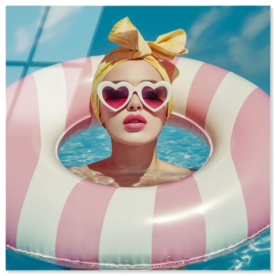«Poolside Pop Star II», reproduction d'art acrylique côtier par Notoriart, prêt à accrocher, 24 x 24