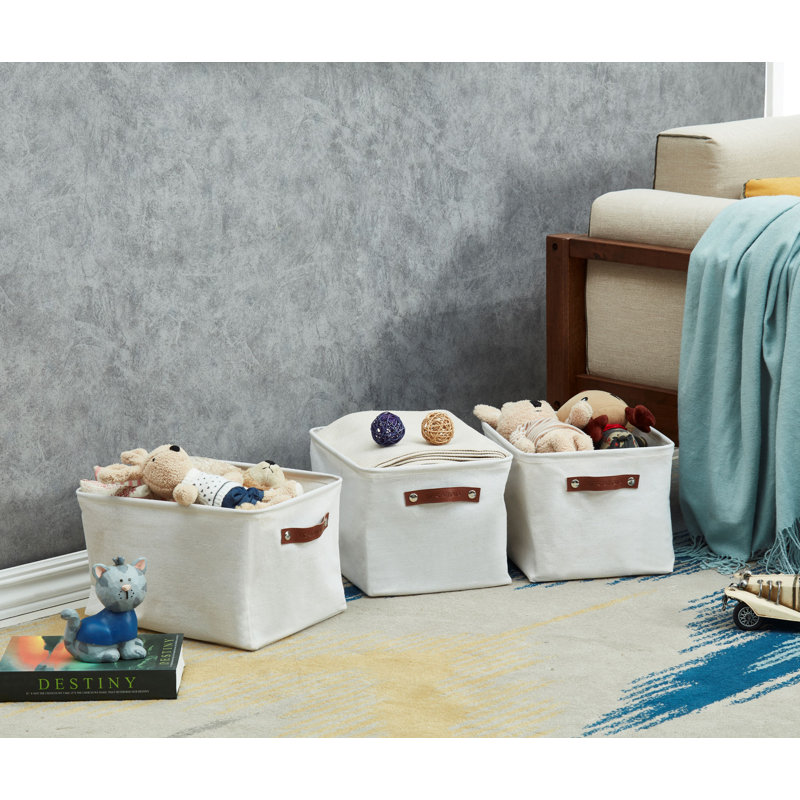 Decomomo Water Resistant Foldable Storage Bin | Canvas Fabric Container With Handles, Creamy/White, 9.5" H x 11" W x 15" D