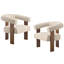 Ensemble de 2 chaises d'appoint en tonneau Mohair, 3 pieds en bois de noyer-931136338