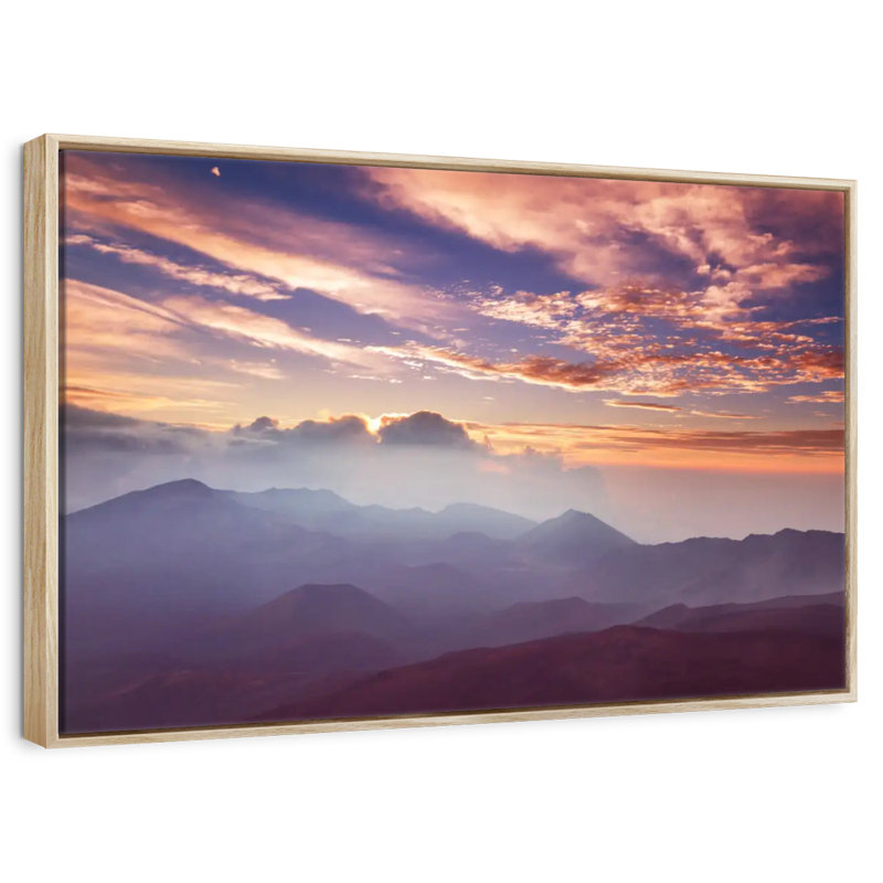 Haleakala Misty Sunrise, Cadre flottant en bois naturel, 31 po x 21 po