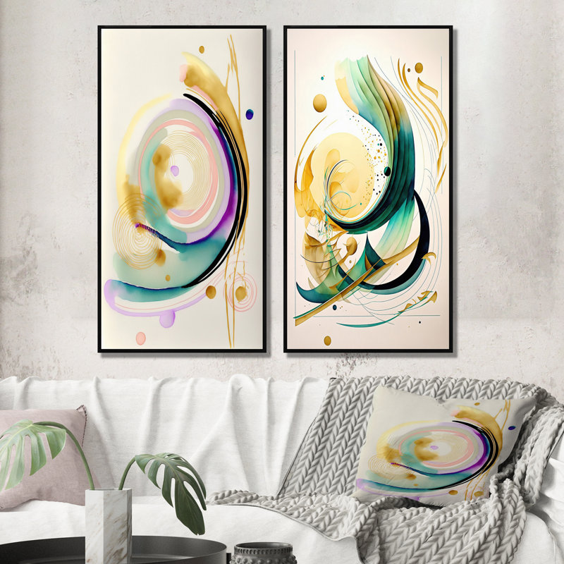 «Modern Purple Hint Spiral», 2 pièces sur toile, Cadre noir, H 32 po x l 32 po