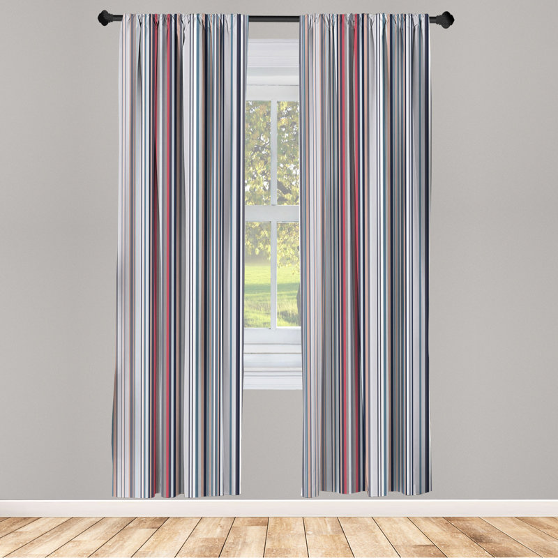 Microfiber Striped Semi-Sheer Rod Pocket Curtain Panels, 28" W x 84" L, Blue/Red