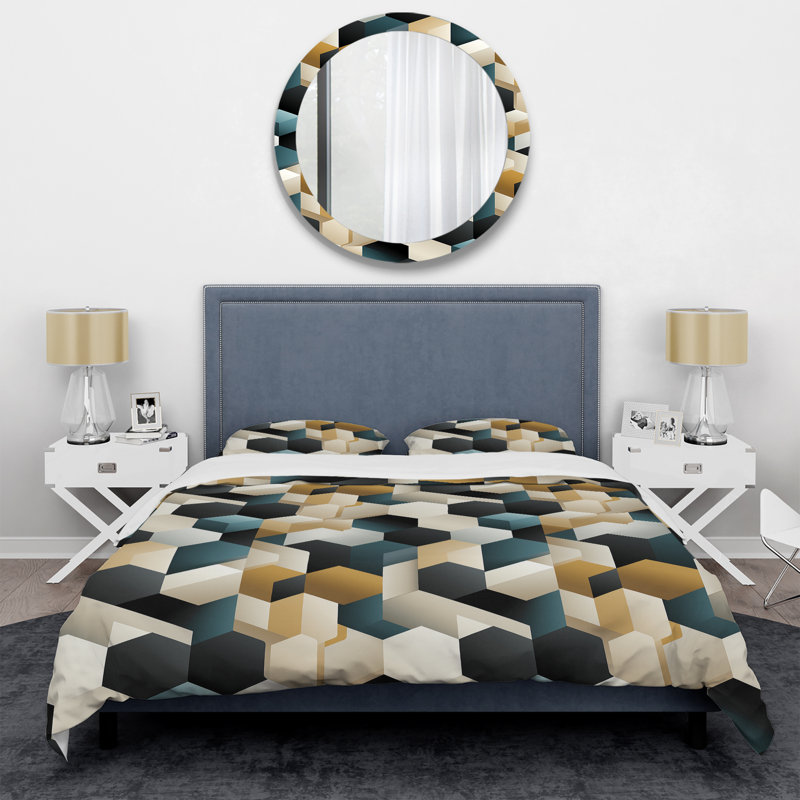 Ensemble de housse de couette orange et gris Hexagons Angularity I, Housse de couette simple + 1 taie décorative stan