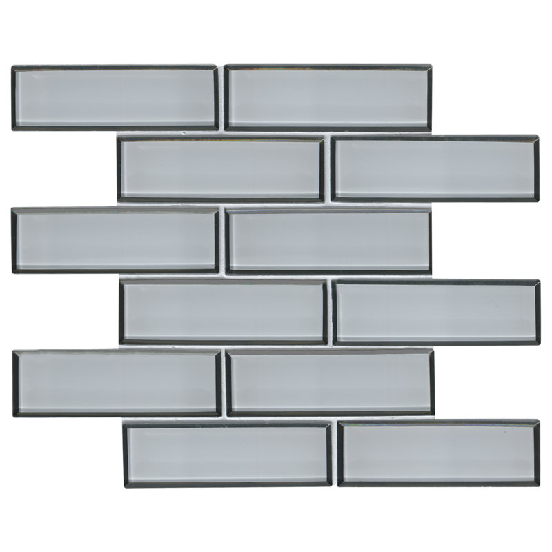 Subway 12 in. x 12 in. Glossy Glass Mosaic Wall Tile, Sage Edge
