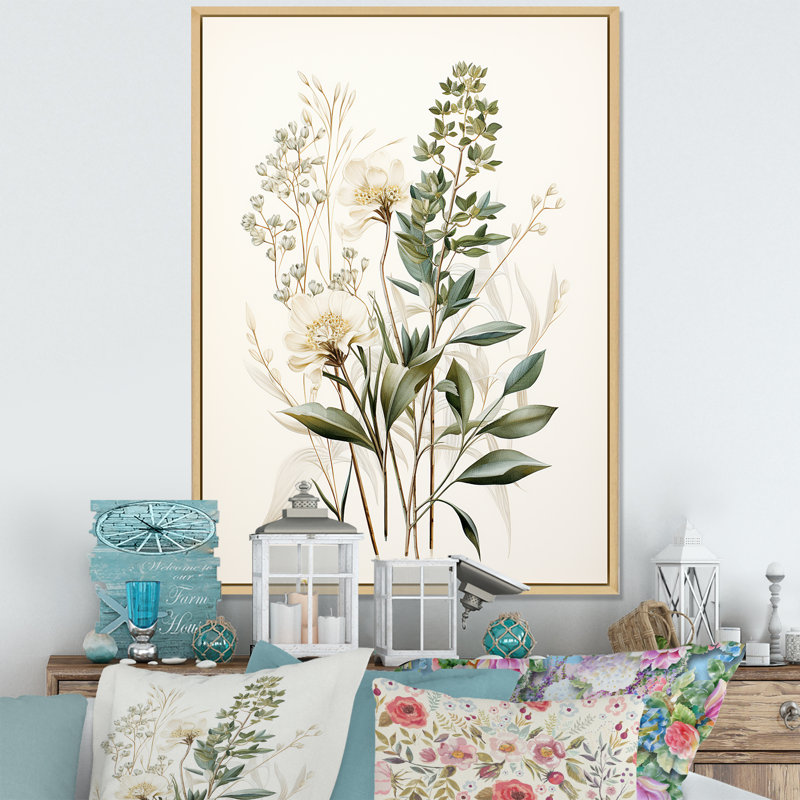 Impression sur toile botanique, impression de fines herbes vertes Minimal, H 32 po x l 24 po x P 1 po, Cadre naturel flottant