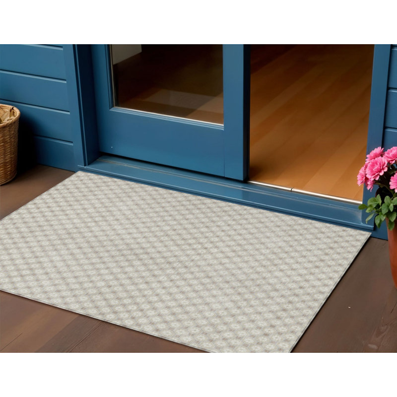 3' X 5' Beige And Ivory Floral Washable Indoor Outdoor Area Rug