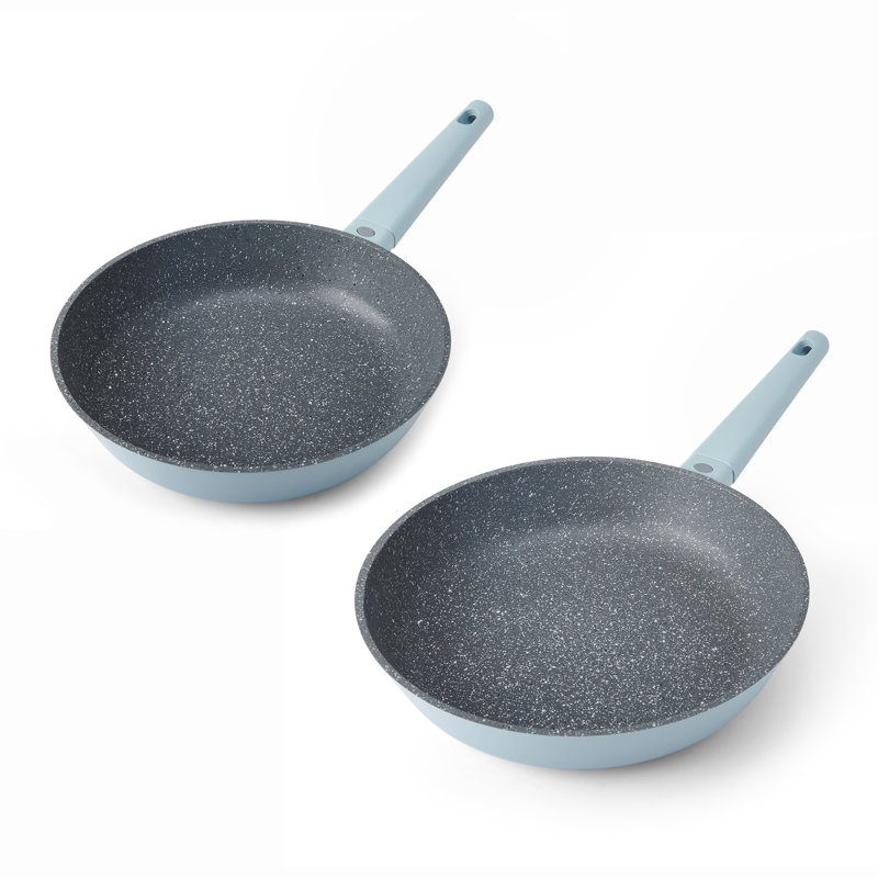 MasterClass Cast Aluminium Frying Pan Set, 26cm and 28cm 2pc Non-Stick Frying Pans with Soft Touch Handles, Blue