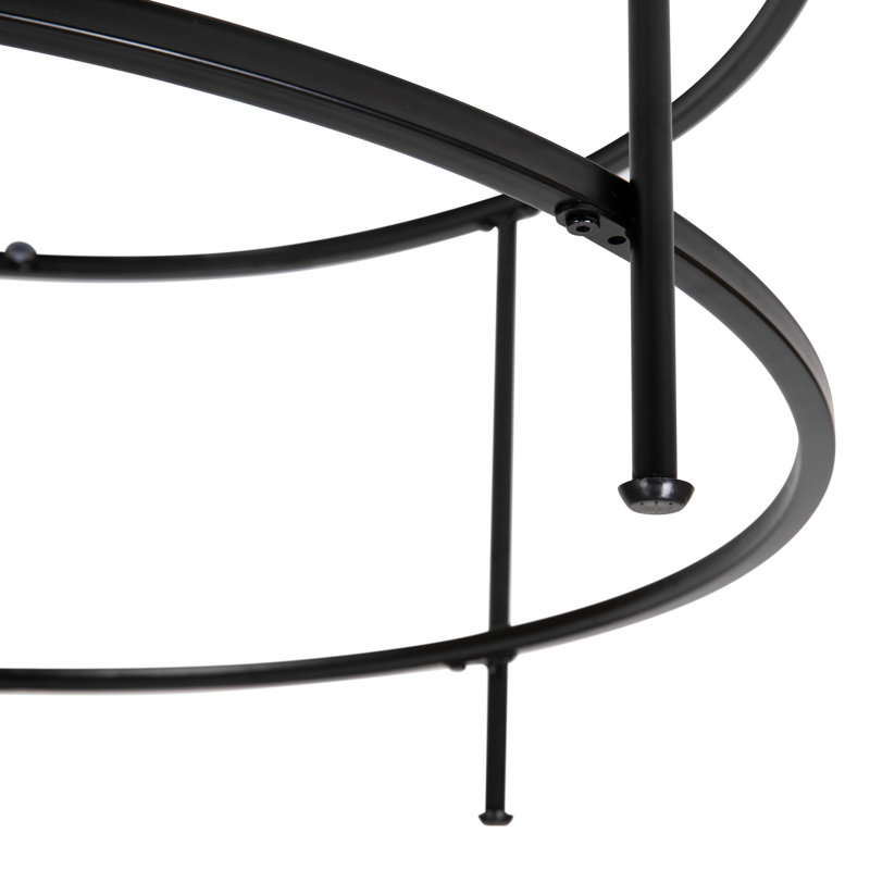 Table basse de salon en verre Berzan avec structure ronde en métal, Plateau transparent / base noir mat