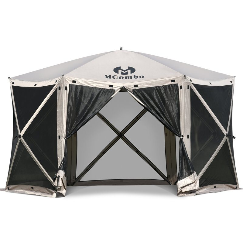 Tan 5-Sided Pop-Up Outdoor Gazebo with Fiberglass Frame