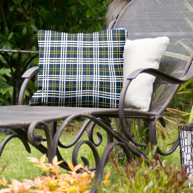 Housse de coussin d'extérieur carré R-Baltimore Football, 16 po x 16 po, Bleu marine / or / blanc
