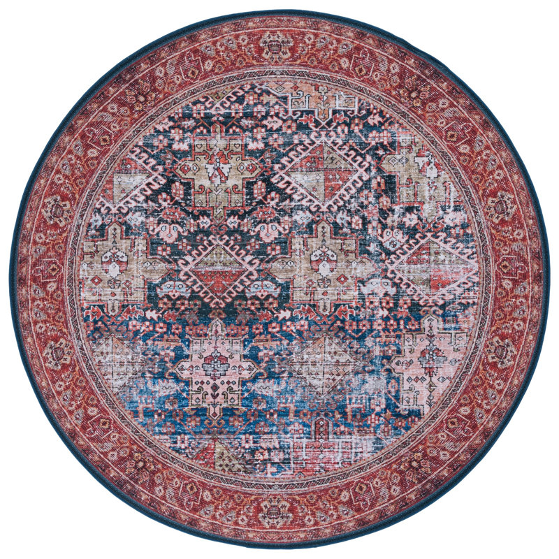 Gadbois Oriental Navy/Rust Area Rug, Round 6'