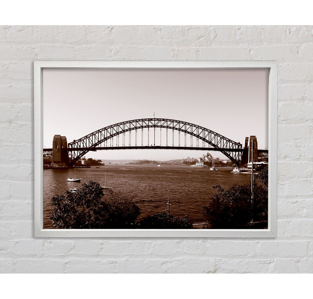 Sydney Harbour Bridge Retro Sepia - Einzelner Bilderrahmen Kunstdrucke auf Leinwand