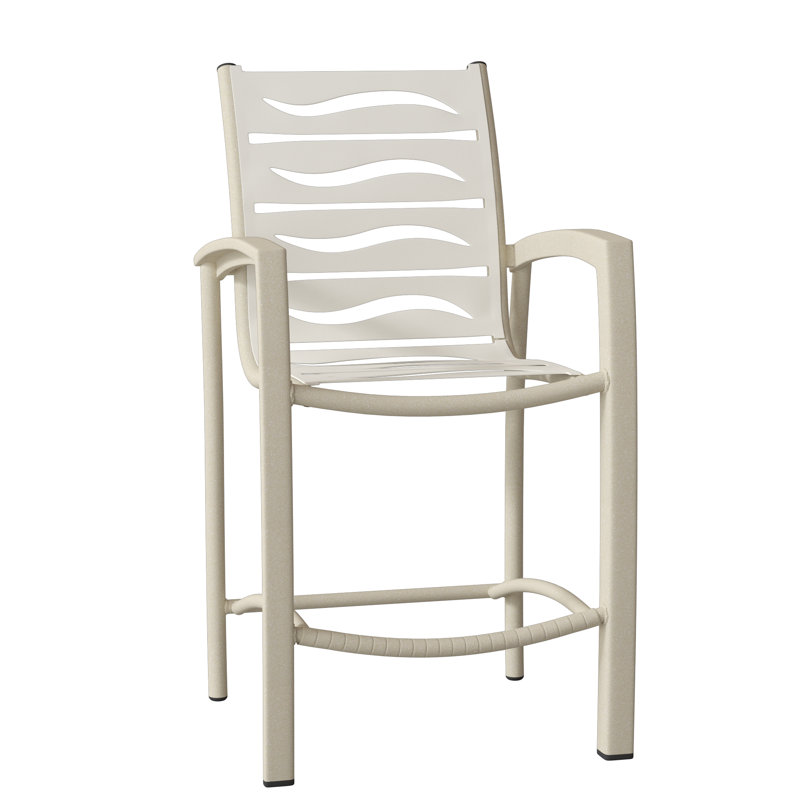 South Beach Outdoor Bar Stool, Shell, Parchment Vinyl