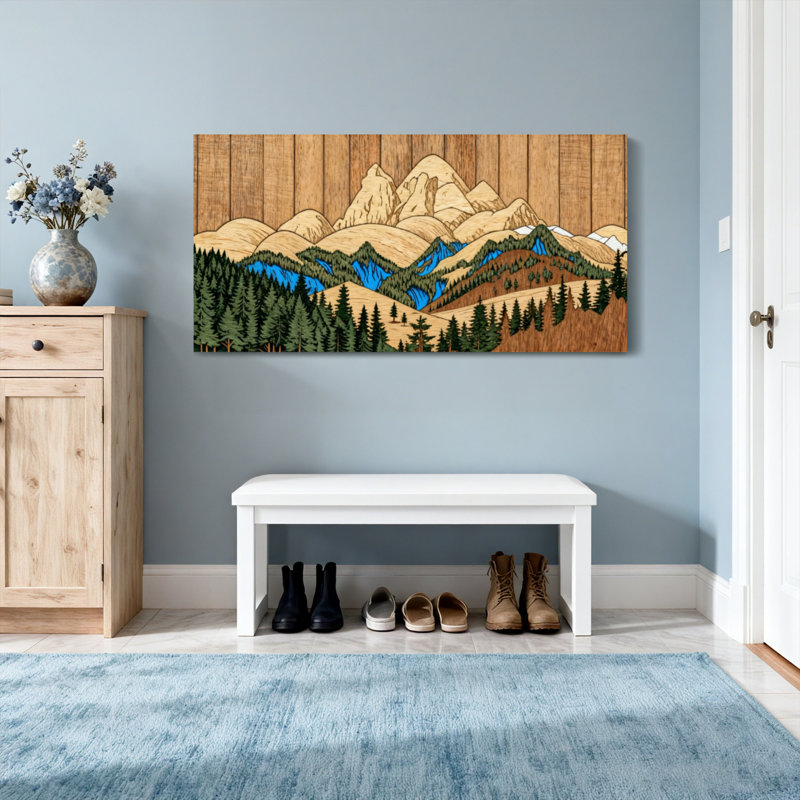 «Landscape & Nature Mountain Range Forest Lake Landscape», reproduction d'art, H 24 po x l 48 po