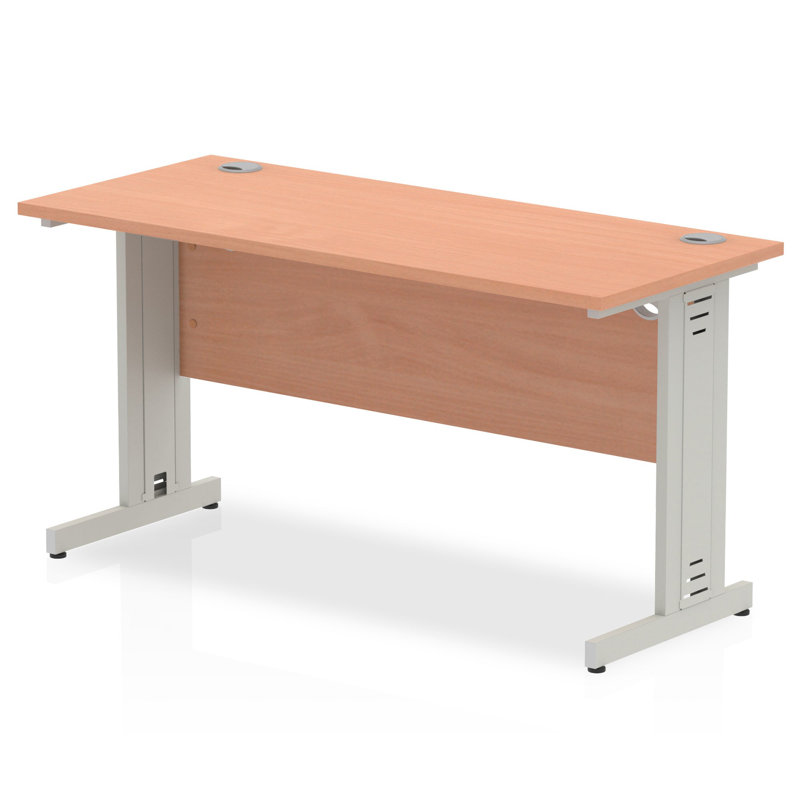 Impulse Metal Base Computer Desk, Beech, Silver, 73cm H x 140cm W x 60cm D