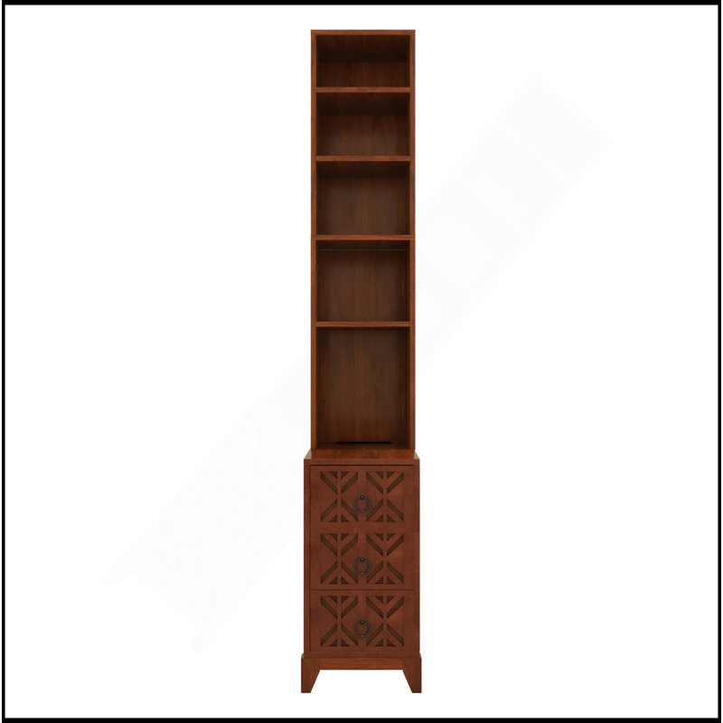 End Table With 3 Drawers, Corner Table With 4 Open Shelves, Tall Side Table For Bedroom And Corner