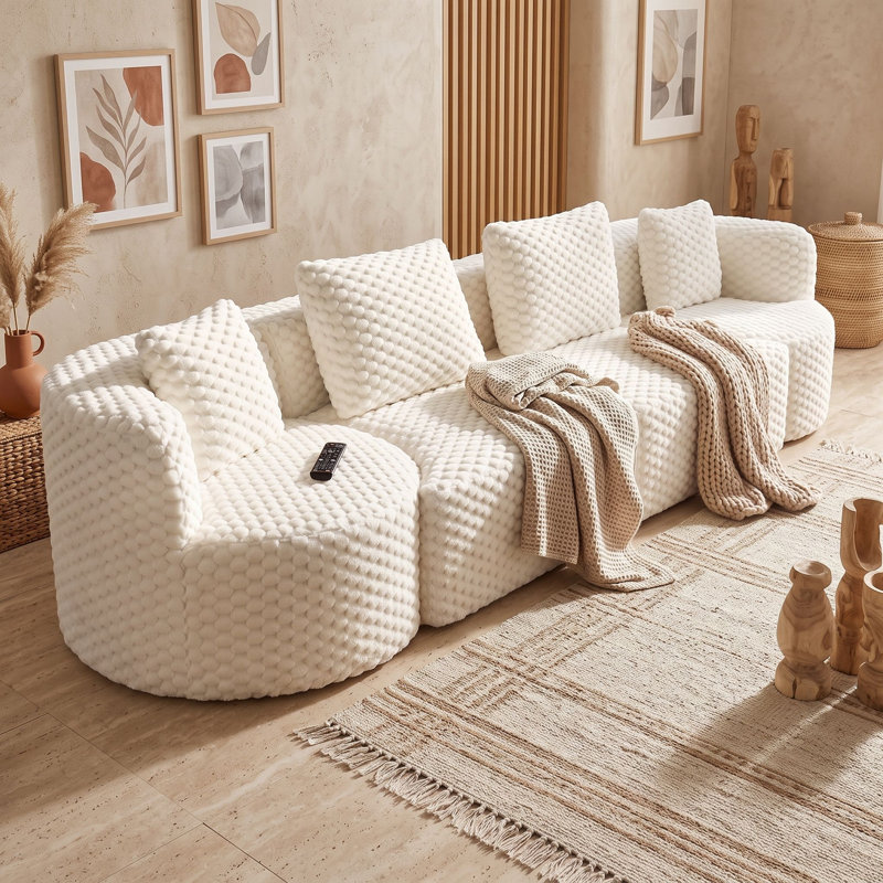 Canapé modulaire moderne avec emballage à compression complète, canapé rembourré à siège profond de conception libre, Blanc