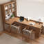 Bureau rectangulaire brun en bois massif et verre-728779451