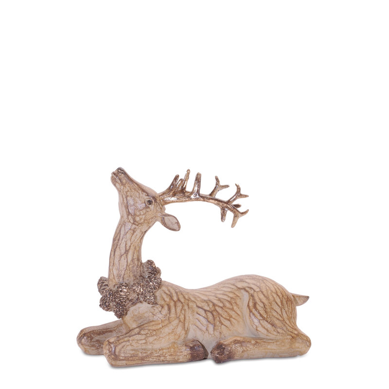 Figurine de cerf sculpté avec couronne (ensemble de 2)