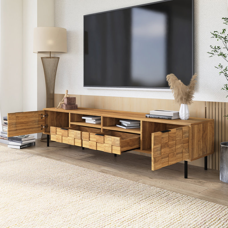 Wood Mid-Century TV Stand For Tvs Up To 85", Natural