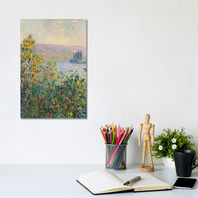 Flower Beds At Vetheuil by Claude Monet - Wrapped Canvas Painting, 20.32 cm H x 30.48 cm W