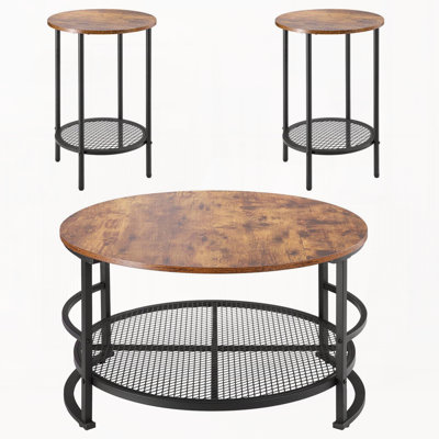 Ensemble de 3 tables basses rondes, table de salon industrielle de 31,5 po avec 2 tables d'appoint de bout, ensemble de tables basses et de tables de bout faciles à assembler avec pieds en métal, pour le bureau, le salon et l'appartement