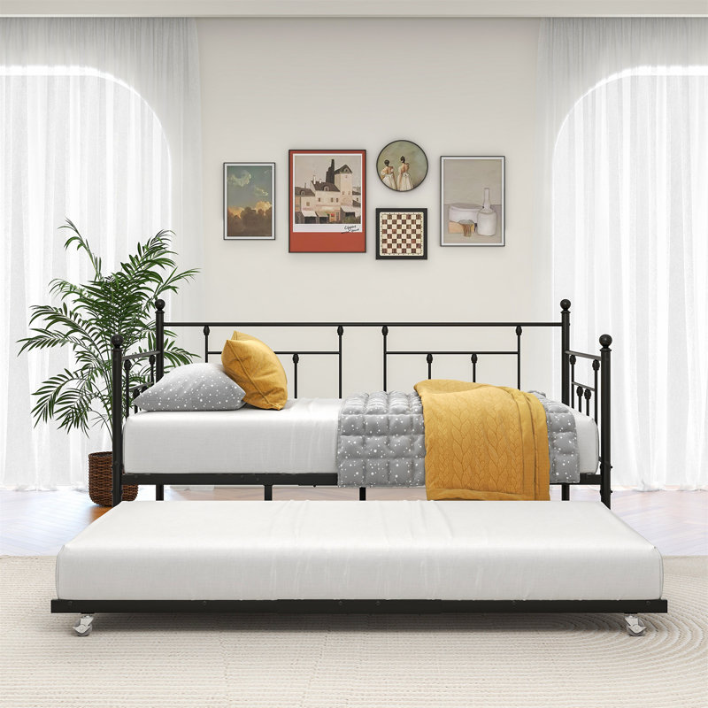 Lit de jour simple en métal avec lit gigogne, canapé-lit peu encombrant pour invités et soirée pyjama, style victorien robuste et durable