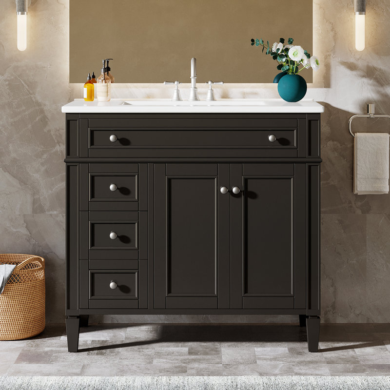 Meuble-lavabo moderne avec lavabo et rangement spacieux, 36", Noir