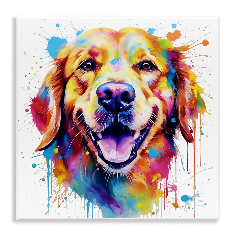 «Happy Dog Paint Drip» par Marybeth Cunningham, reproduction, H 12 po x l 12 po x P 0,5 po