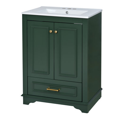 Meuble-lavabo élégant avec lavabo en céramique 24 po avec portes et tiroirs Elegant