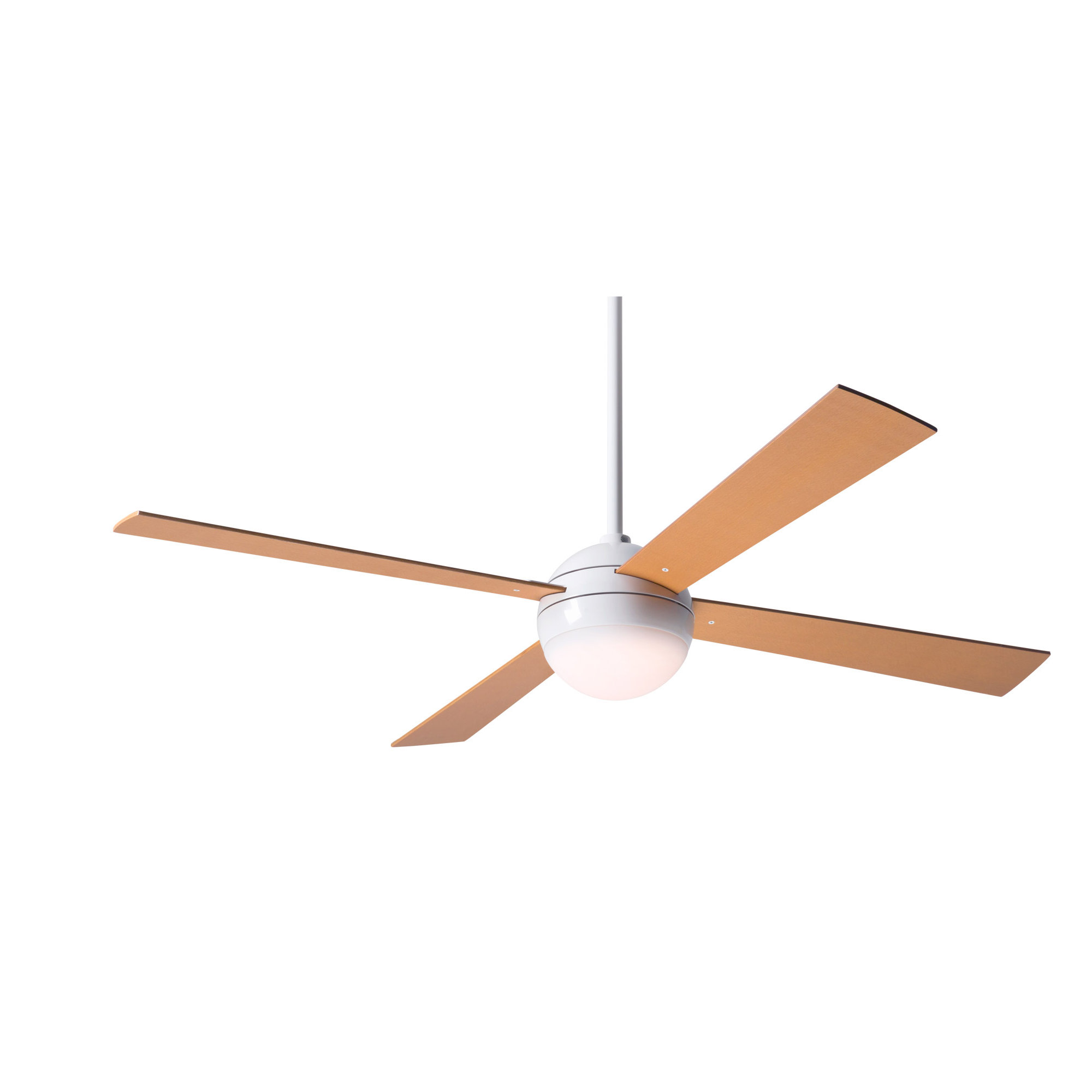 Ball 52'' 4 Blade Ceiling Fan with LED Light Kit, Gloss White, Wall Control with Remote Handset (2-wire), Maple