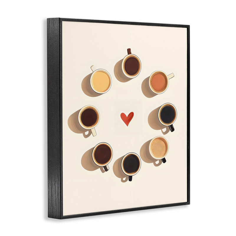 Cercle de tasses à café, estampe numérique, conception par Arlington Prints, H 30 po x l 24 po, Giclée encadrée noir minuit