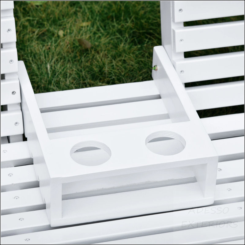 Balancelle 3 places en bois avec table basse pliante, porte-gobelets et chaînes - Blanc, White