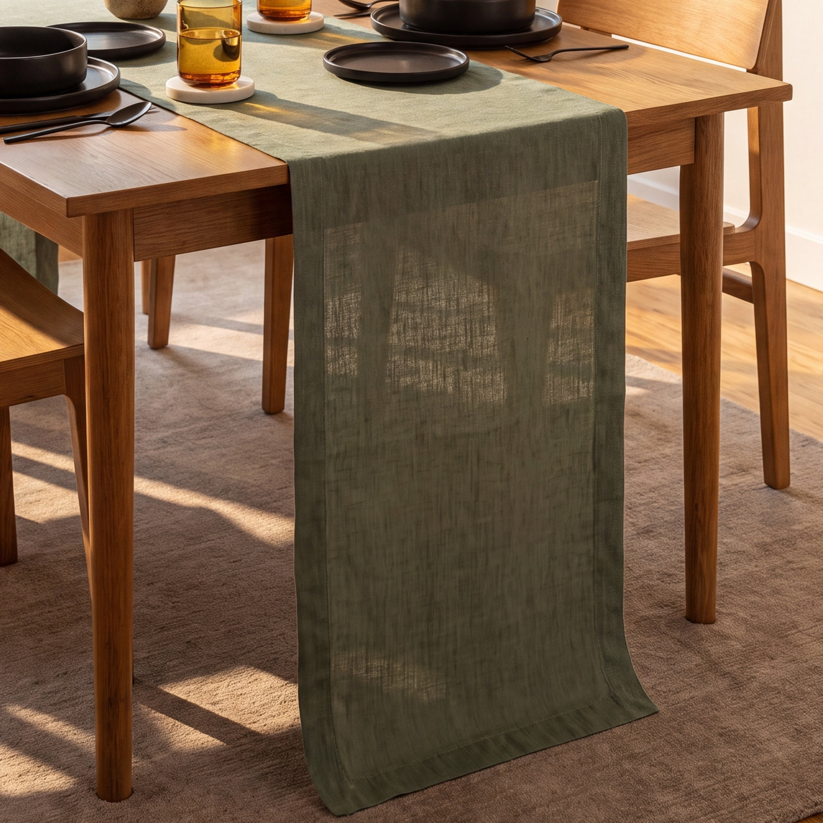 100% Linen Table Runner, 18" W x 90" L, Green