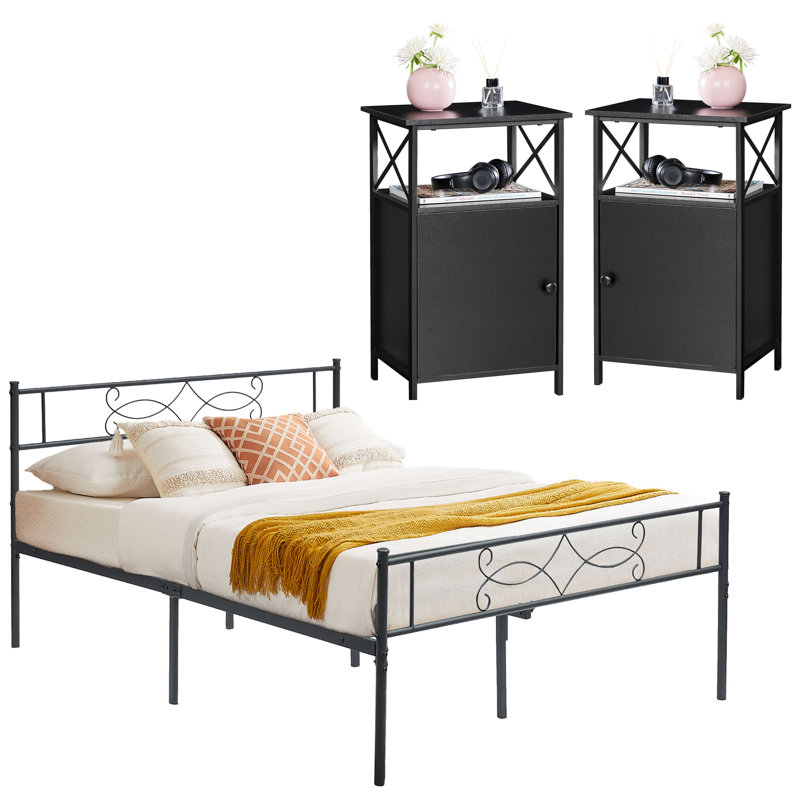 Ensemble de chambre à coucher en métal Alsa, Noir, Double