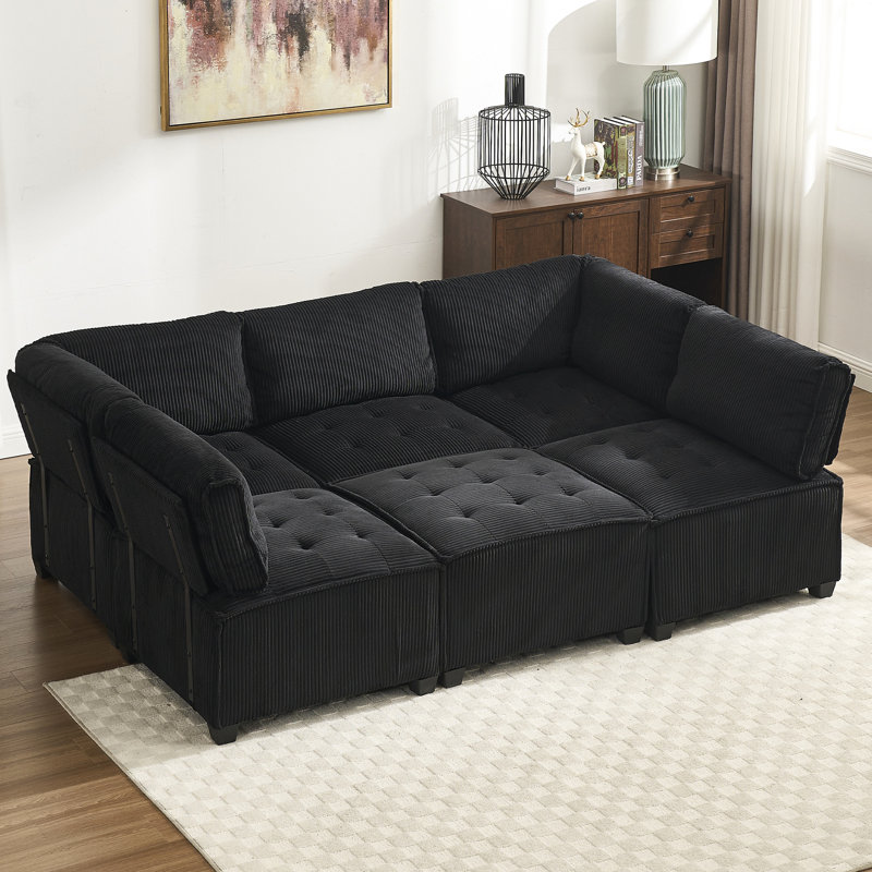 6 canapé modulaire, méridienne réversible, confortable avec 6, support de siège ferme, Noir