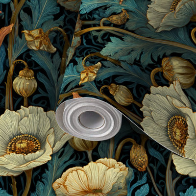 Papier peint auto-adhésif à peler et à coller, élégant, floral, antique, crème, auto-adhésif et amovible, 24 po x 118 po (60 x 300 cm)